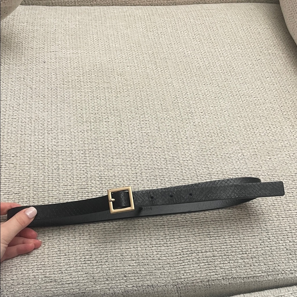 MANGO Elegant Black Belt with Gold Buckle